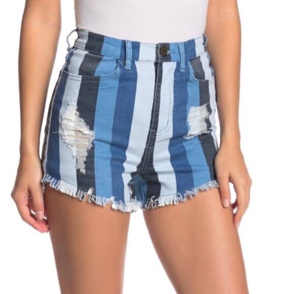 Show Me Your MUMU Striped Denim Shorts - Picture 1 of 3